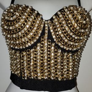 Chain, pearl and crystal bustier